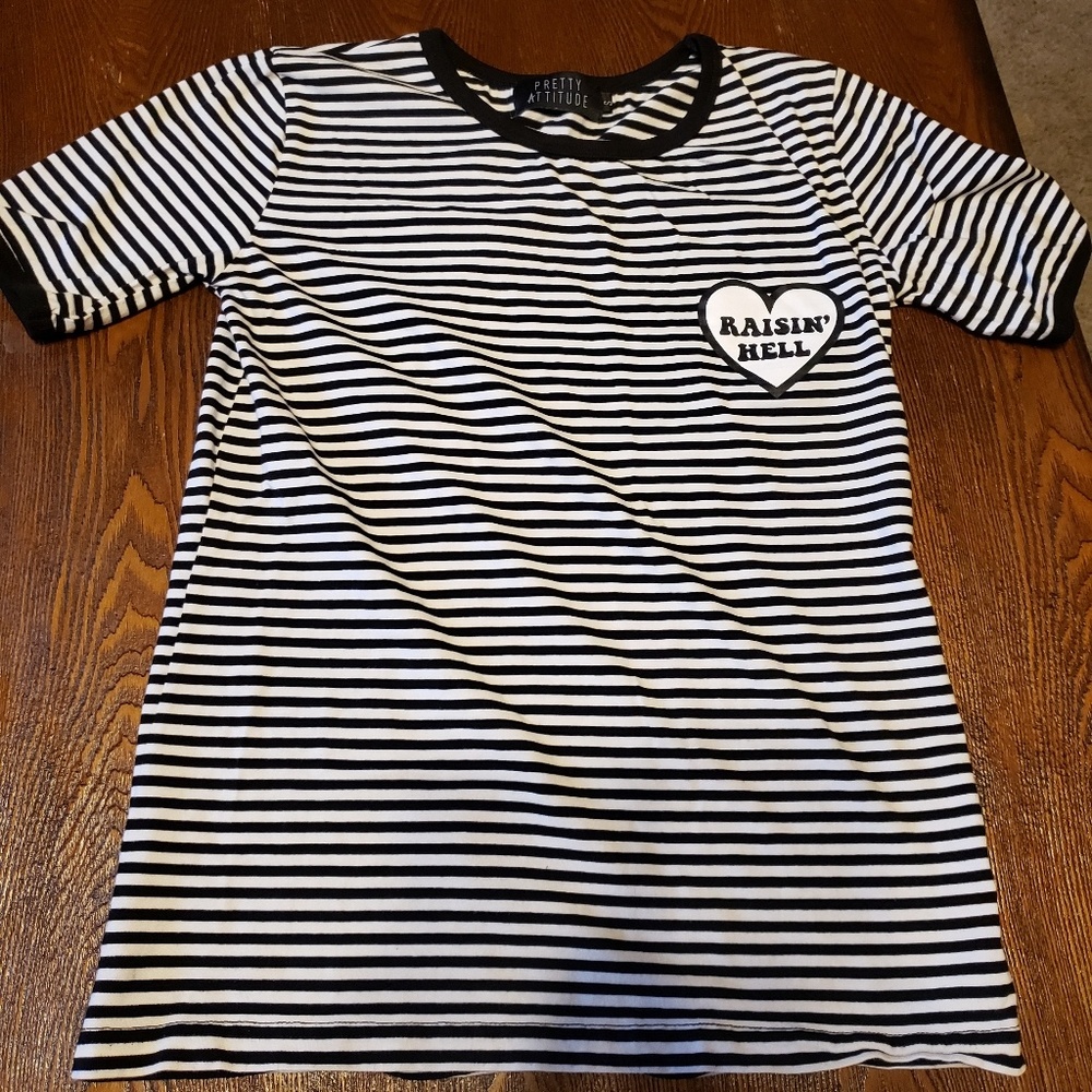 Raisin' hell-edgy black and white striped tshirt.
